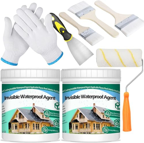 QUKLOGEN 2Kg 70.5Fl.oz Scellant Invisible Imperméable,Mperméable de Colle Liquide Transparente avec Brosse Mastic Couteau Gants de Travail Rouleau de Peinture