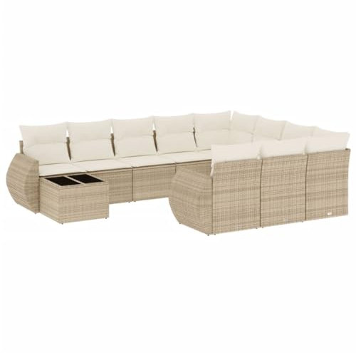 HETFTJN Outdoor Chair Gartensofa Lounge Sofa Outdoor Balkon Eckbank - 11-TLG. Garten-Sofagarnitur mit Kissen Beige Poly Rattan für Speisesaal Garten Terrasse Balkon