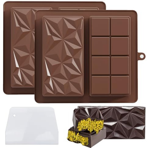 2 Piezas Moldes para Chocolate,molde Turron Silicona Para Barra de Chocolate Profundos de Silicona Antiadherente, para Dulces, Gofres con 1 Rascador