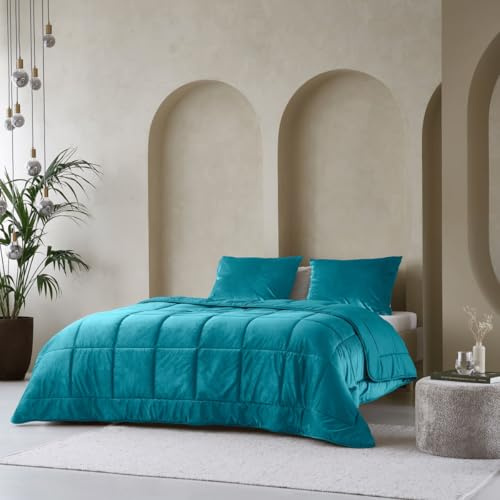 Zelesta Velvetbed Bettdecke ohne Bezug waschbar Steppdecke Velvetbed 4-Jahreszeiten Steppdecke Antiallergen Petrol 240x200 cm