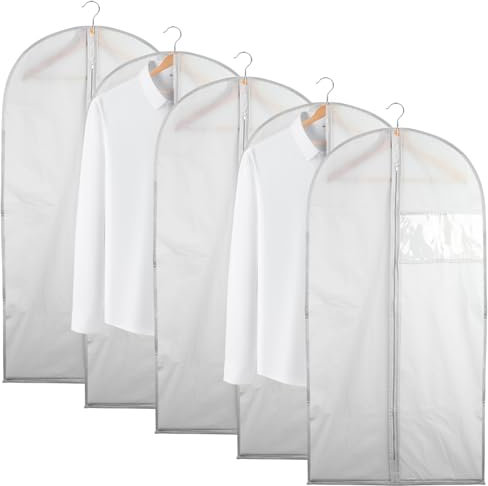 5 Stk Kleidersack Lang 100 cm x 60 cm, Anzughüllen Kleiderhüllen Kleiderschutzhüllen, Kleidersäcke mit Reißverschluss Mottensicher Kleidersack Anzug Schutzhülle Herren Damen Mantel Jacke Aufbewahrung