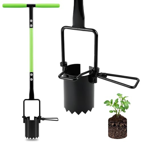 Joyhalo Bulb Planter Tool Long Handle, 30in Serrated Base, 5 in 1 Lawn Tool, Sod Cutter, Grass Plugger Tool, Weeding, Transplanting, Garden Hole Digger for Plants, Flower Tulips Daffodils Lily