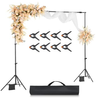 VEVOR Support Toile de Fond 213 x 300 cm, Kit Support Fond Photo Réglable, en Acier au Carbone, Portable, avec 3 Barres Transversales, pour Écran de Projection Mariage Studio Photographie Exposition