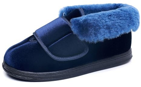 Sekiueo Diabetes Tofflor Dam Vinter Extra breda promenadskor Pälsfodrad Varm Justerbar Halkfri platt för svullna fötter,Blue,36 EU