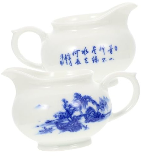 HOLIDYOYO Ceramic Gravy Boat Sauce Container Blue and White Porcelain Milk Jug Set 2pcs for Restaurant Condiments and Kitchen Serving