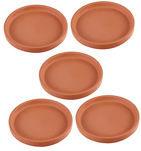 Mikikit 5 Piezas Estera De Maceta Pequeño Platos De Olla De Barro Bandejas para Macetas para Plantas Profundo Maceta De Interior Bandejas De Flores En Macetas Terracota Chocolate