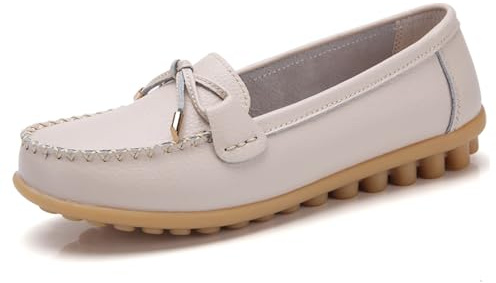 Sunporx Mujeres Cómodo Mocasines Cuero Punta Redonda Conducir Mocasines Casual Caminar Mujeres Slip on