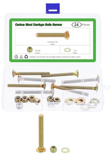 sourcing map Set di 8 bulloni e dadi a testa tonda, 1/4-20x2-1/2 in acciaio al carbonio a testa tonda con collo quadrato, viti e dadi esagonali e rondelle piatte, multicolore