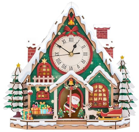 DIY Holzpuzzle Modellbausatz für Dekorationen, 3D Holzpuzzle Erwachsene, 3D Puzzle Weihnachts Schneehäuseuhr Model Kits, Weihnachts Geschenke für Familie und Freunde(32 cm * 28.9 cm* 7.5cm)