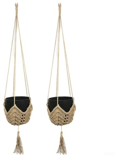 2 Pcs Woven Hanging Planters for Flower Pots Jute Crochet Design with Hooks for Home Garden Decor (Hemp rope)