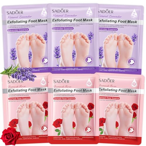 6 paia Maschera Piedi Esfoliante,Maschera Piedi,Peeling Piedi,Trattamento Intensivo Nutriente,Secchi e Screpolati,Rimozione Della Pelle Morta,Desquamazione di Calli,Lavanda+Rosa