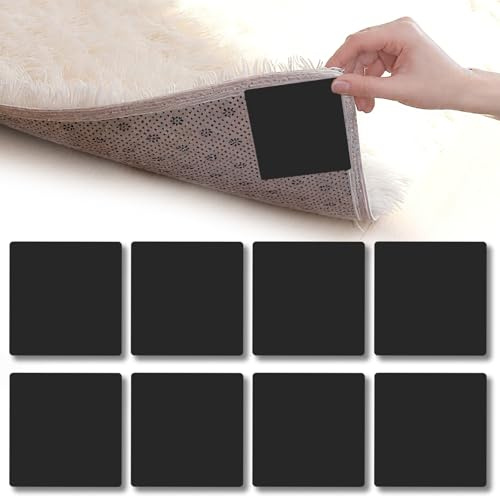 ChilArt Antirutsch Pad für Teppiche,8 Stück Teppichstopper,Wiederverwendbar | Waschbar,Rückstandsfrei,Zuschneidbar,Teppich antirutschunterlage für Teppich,Kinderzimmer,Badezimmer(Schwarz)