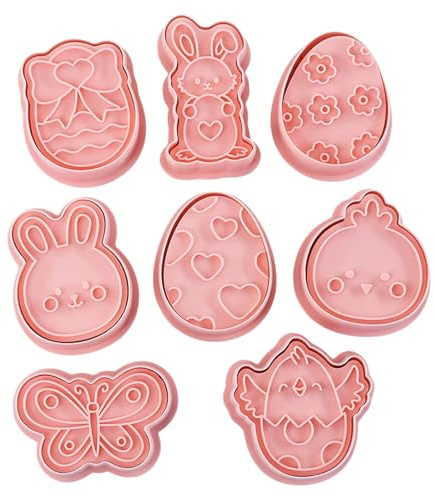 ZEPFJHE 8pcs Easter Cookie Mould Cartoon Eggs Rabbits Chick Biscuit Fondant Embosser Stamp Cake Decorating Baking Tool