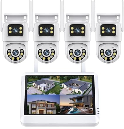 Sistema di telecamere di Sicurezza 4K 8MP Doppio Obiettivo WiFi IP 8CH NVR Schermo LCD da 7 Pollici Videoregistratore CCTV Kit Domestico(1T,NVR with4 Cameras)