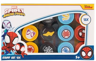 Set di timbri per bambini di Spidey e i suoi Super Amici, 15 timbri giocattolo Marvel, set di artigianato per bambini dai 3 anni, scatola di timbri per feste di compleanno per bambini, artigianato e