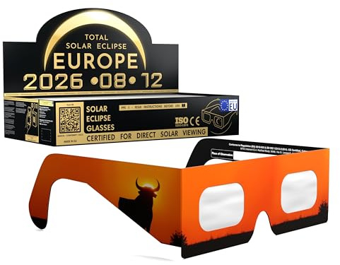 Gafas Eclipse Solar Homologadas ISO 12312-2 CE EPI | Lentes para Eclipse Solar | Fabricante Europeo Reconocido AAS | Eclipse Total España 2026 | 55+ Diseños | Packs 1/2/6/10/50/100