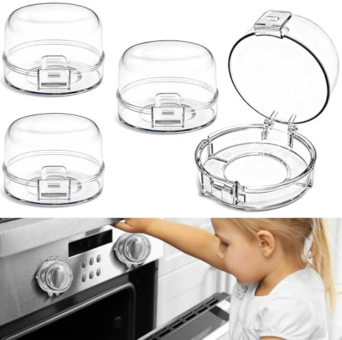 Mauepersu 4 Stück Herdschutz Kinder: Kindersicherung mit Herdschutzgitter für Herdknöpfe bis Ø4cm/5.3cm Hitzebeständige Montage ohne Demontage - Ofen Baby Sicherheits-Set