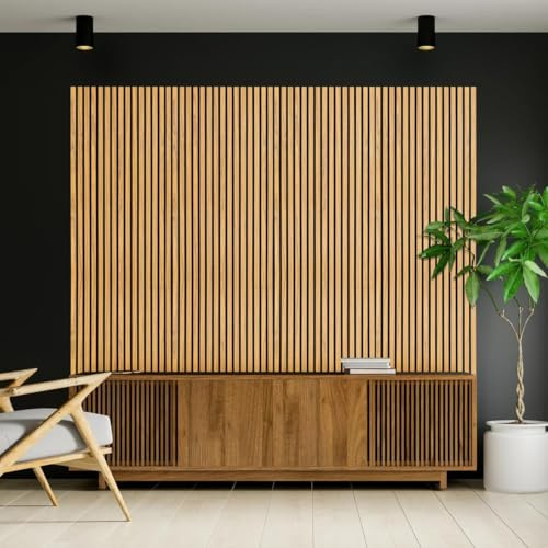 Aston Bs Acoustic Wood Slat Wall Panels 120 x 60cm – Premium Sound Absorbing & Fire Retardant 3D Slat Wall Panels for Studio, Living Room, Home Cinema, Wall Decoration- Teak