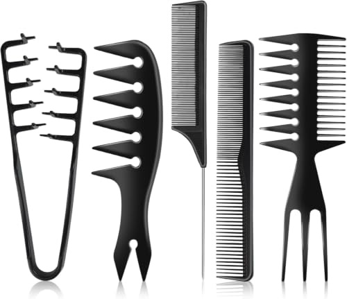 Volumen & Texture Kamm für Männer - 5-teiliges Barber-Set mit Wide-Tooth Comb, Fine-Tooth und Stielkamm für Locken, Styling - Hitzebeständig & Antistatisch