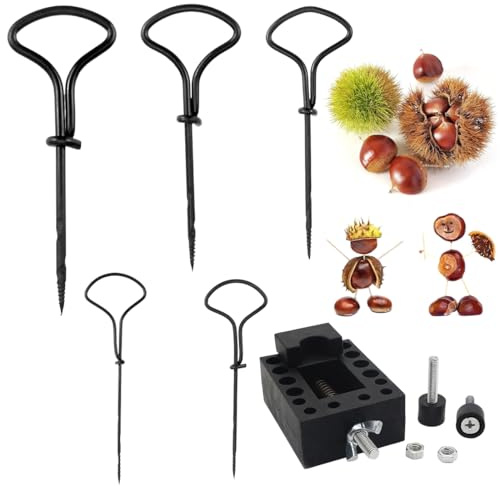EJRUP Kastanienbohrer Set, Nagelbohrer-Set, 5-teiliges Kastanien Bastelset Kinder, Mit Retainer,mit 1.5-5mm Bohrer Kastanien,für Kastanien als Nagelbohrer, Handbohrer Set, Bastelset, Holzbohrer