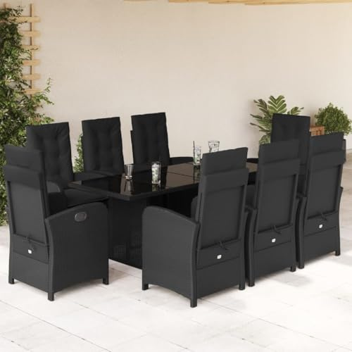 Frdhee Set da bistrò, mobili da balcone, balcone, lounge, set da pranzo da giardino con cuscino, nero, in polyrattan, per terrazza, piscina, giardino di casa