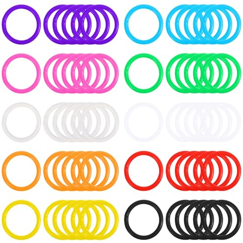 PEOVLVN 60 anelli per raccoglitori a foglia, in plastica colorata, 20 mm, piccoli, per indice, carte, libri, quaderni, portachiavi, casa, ufficio, scuola (10 colori)