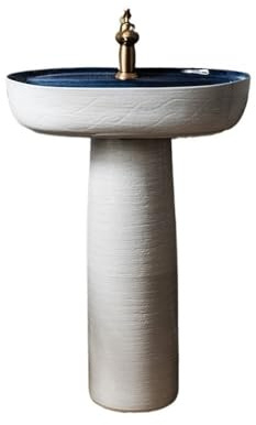 Lavandino su piedistallo, Lavandino creativo in ceramica con rubinetto e kit di scarico, lavabo da esterno terra,per il bagno