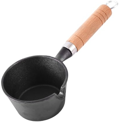Yosoo Health Gear Mini Cast Iron Omelette Fry Pan, Non-Stick Small Skillet with Spout, Wooden Handle for Home Kitchen Cooking
