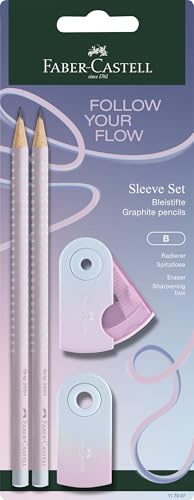 FABER-CASTELL - Schreibset Flow Edition Blushing Sky 4-teilig | Mit 2 Bleistiften, Radiergummi und Anspitzer - für Kinder und Erwachsene