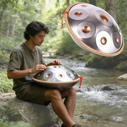 432Hz/440hz Handpan Drum For Adults For Meditation Steel Hand Pan Drum For Sound Healing 9/10/12 Notes Handpan Instrument In D Minor With Soft Bag Mallets Stand(Silver2,432HZ/9 Note)