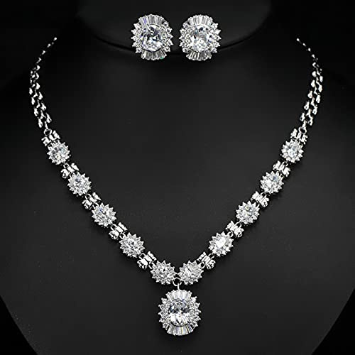 Smycken Bröllopssmycken CZ Crystal Paved Elegant Flower Pendant Halsband Örhängen Set för kvinnor
