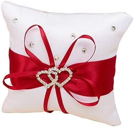 Codulu ringkudde för vigselring kudde med satinband röd + vit 10 cm x 10 cm