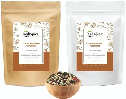 Mixed Peppercorns 5 Colour Mix Dried (Black | White | Pink | Green | Pimento) by Ash Spice Comp® 25g-1kg (100g)