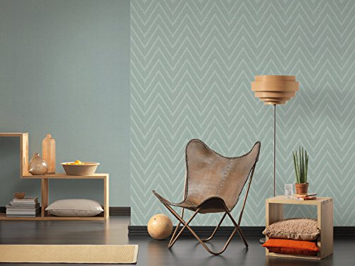 Livingwalls Vliestapete Hygge Tapete Uni mit grafischem Muster 10,05 m x 0,53 m grün Made in Germany 363814 36381-4