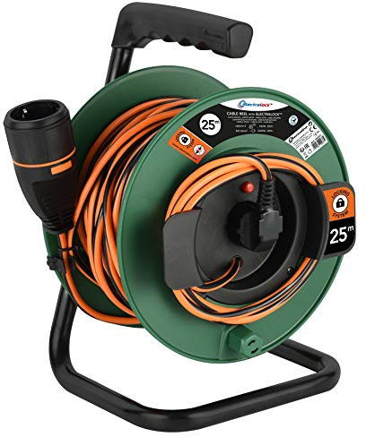 Electraline 49237 Avvolgicavo con Prolunga Elettrica da Giardino 25M 3G1 con Presa Electralock e maniglia ergonomica