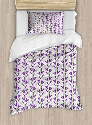 ABAKUHAUS Jugendstil Bettbezug Set Doppelbett, Glockenblumen Bouquet, Kuscheligform Top Qualität 2 Teiligen Bettbezug mit 1 Kissenbezüge, 170 x 220 cm - 75 x 50 cm, Reseda Grün Violett