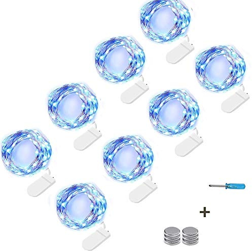 NEXVIN LED Lichterkette mit Batterie, 8er Stück Kupferdraht Lichterkette Blau 3 Meter 30 LED, Micro LED Lichter kette für Hochzeit, Party Deko (Kommen mit 6 Ersatzbatterien)