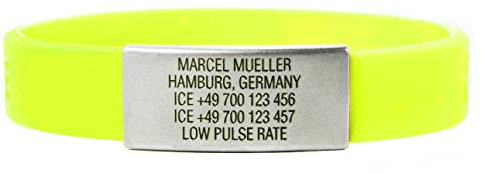 ICEstripe Notfall ID Armband Personalisierte Benutzerdefinierte Medizinische Alarm Armband mit Edelstahlplatte inkl. Kostenlose Gravur nach Wunsch Sport ID (Fluo Limonengrün, 180)