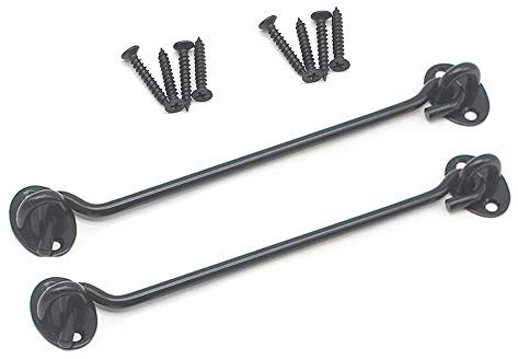YINSONG 2 Stück Sturmhaken Edelstahl - Kabinenhaken Schwarz Fensterhaken mit Öse Türhaken Türschloss, Schwarz / 200mm(2 Stück)