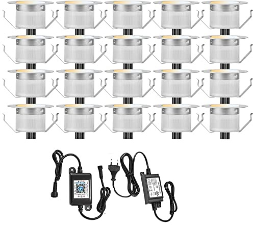 SUBOSI 20er Bluetooth Smart Dimmbar 1W Warmweiß Kaltes Weiß, Weiß 3 in 1 LED Bodeneinbauleuchten 3000k-6000k Einbaustrahler, Ø45mm IP67 Wasserdicht LED Einbaustrahler Außen, timing function