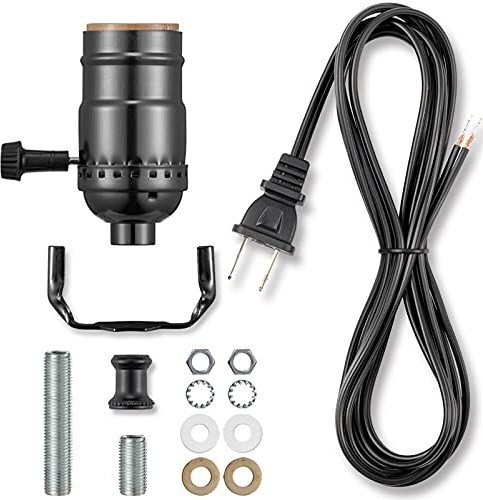 Black Lamp Rewire Kit, Lamp Wiring Kit with 12 FT Lamp Cord Replacement, 3 Way Socket and Essential Hardware, Lamp Parts for Repair Table Lamps and Floor Lamps, Lamp Kits for Do It Yourself