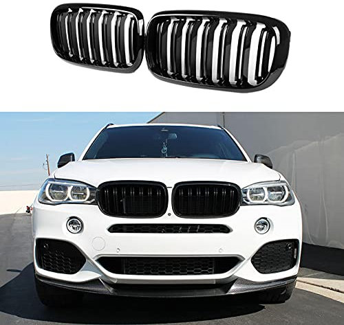 F15 F16 Griglia Radiatore, Griglia Anteriore Nera Lucida a Rene, Coppia di Griglia del Radiatore Sportiva a Doppia Barra per F15 X5 (2014-2018) F16 X6 (2015-2019) X5m X6m (2015-2019)