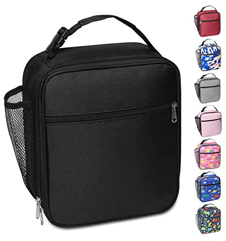 Apuucse Portable Insulated Lunch Bag with Side Mesh Pocket for Adults/Kids/Men/Women,Water-Resistant Leakproof Soft Cooler Bag Durable Thermal Lunch Box for Work/School/Picnic/Outdoor(Black)