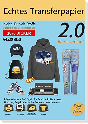 TransOurDream Inkjet Bügelfolie Transferfolie zum Aufbügeln für dunkle T-Shirts, Jeansstoffe und Leinentasche (20 Blatt A4,Graue Folie), bedruckbares Folie für Tintenstrahldrucker (D-3-2.0-20)