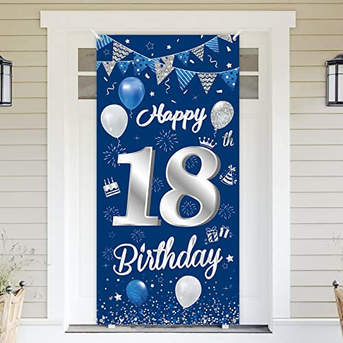 BTZO 18.Geburtstag Banner - Blau Silber, Deko & Hintergrund für Party & Geschenk