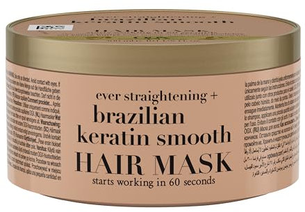OGX Maschera Capelli Ever Straightening + Brazilian Keratin, Maschera capelli ristrutturante con cheratina per capelli trattamento lisciante, Trattamento capelli danneggiati, crespi e ricci, 300 ml
