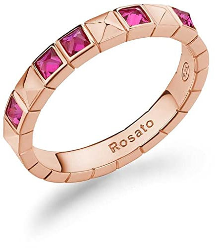 Rosato Damenring aus der kubischen Kollektion. Schmuck aus 925er Silber mit Roségold-Beschichtung und 5 Rubin-Zirkonia-Steinen, Größe 12. Referenz: RZCU93A, Sterling Silber