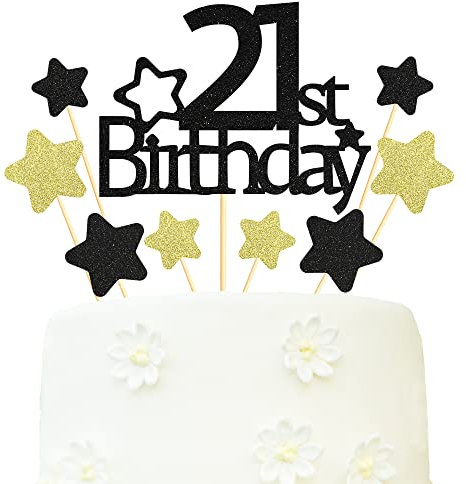 Sotpot Glitter 21st Birthday Cake Decorations 21st Cake Topper Star Cupcake Toppers for Birthday Party Decorations - 9PCS