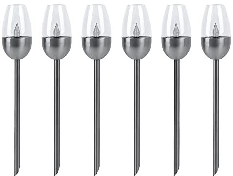 etc-shop Außenleuchte Solarlampe Steckleuchte, Gartenfackel mit Feuereffekt, Terrassenlampe, integrierter Akku, Metall, schwarz, LED, DxH 6x38cm, 6er Set