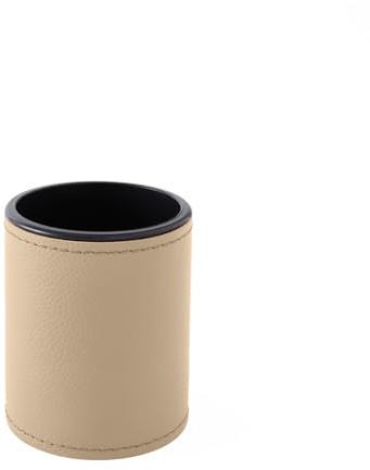 Eglooh - Zefiro - Schreibtisch rund Stiftehalter Design Echtes Leder Beige cm 7,8 x 7,8 H.9,5 - Handwerkliche Nähte und starke Struktur - Made in Italy
